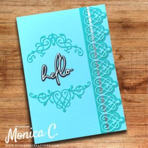 Lighter teal card made with the Spellbinders Timeless Collection