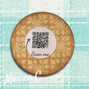 Artist Trading Coin back showing the patterned paper and QR code.