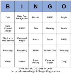 Bingo card for the November Christmas [or not] Bingo challenge