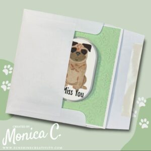 Spellbinders Party Puggles die set showing that the pop up feature flattens to go in an envelope