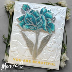 Amaryllis cards - this one teal colored with Copic Markers