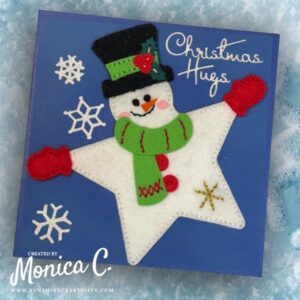 Spellbinders Felt Stitch & Create Snowman Star with a cardstock backinh on a card