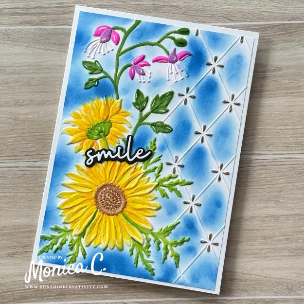 A summery card using the Spellbinders Wildly Beautiful embossing folder