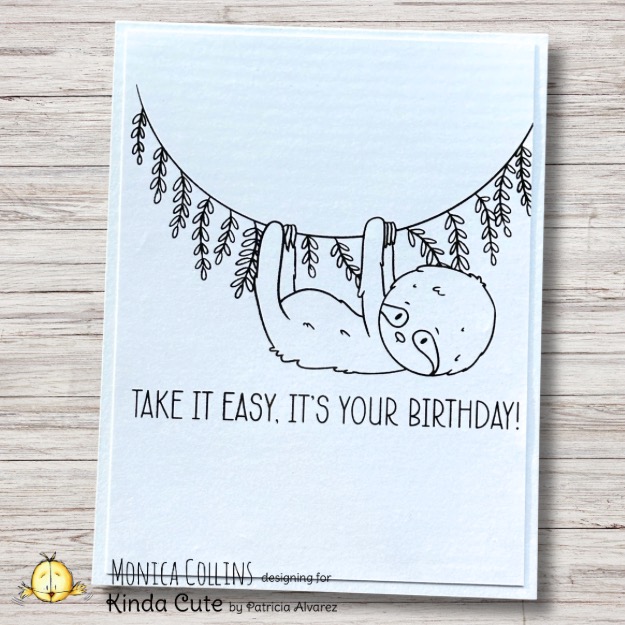A simple Sloth Digital Stamp card with the image and sentiment foiled.