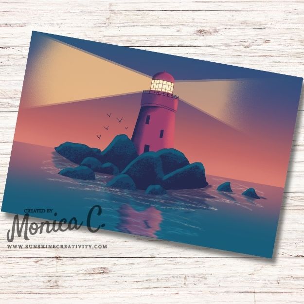 My version of the Dreamy Lighthouse digital art drawing