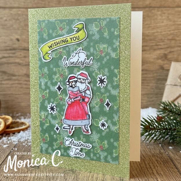 A festive holiday card using stamps from the Vintage Vinyl Collection
