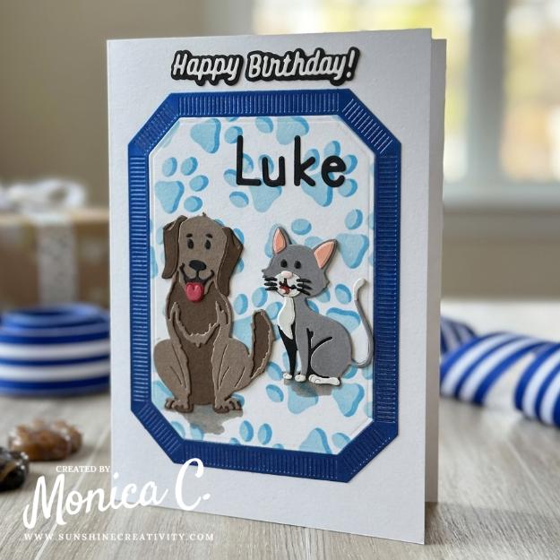 Shopping my Stash birthday card featuring Brutus Monroe Furry Friends die set.