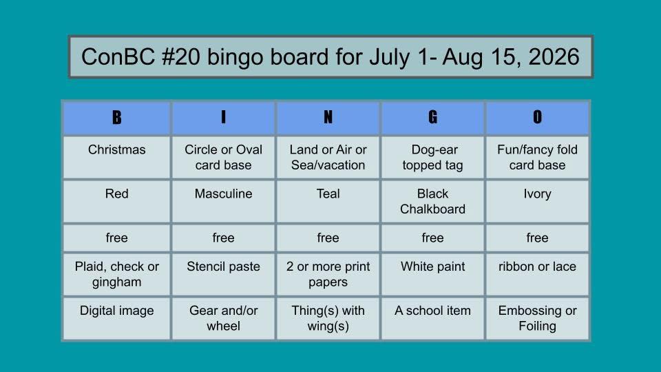 The card for the July 2026 Christmas [or not] Bingo Challenge